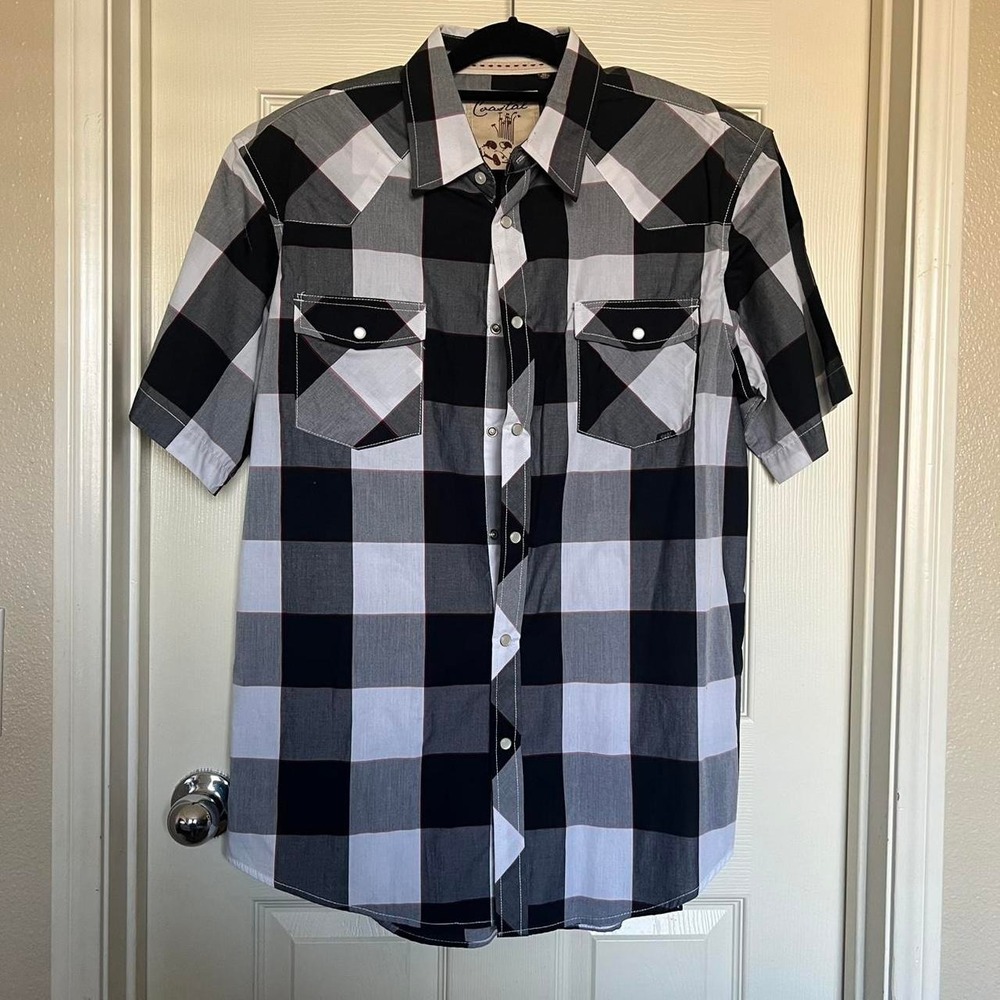 black and white plaid button up shirt